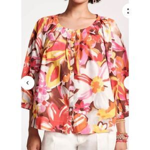 Frances Valentine Zoe Pleated Blouse in Pink Multi NWT Size Small